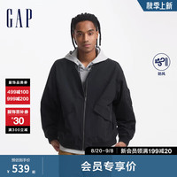 Gap男女装2024初秋刺绣图案飞行员夹克工装多口袋外套636691 黑色 180/100A(XL) 亚洲尺码