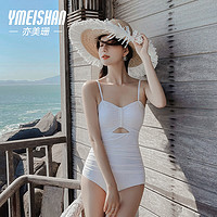 亦美珊 泳衣女纯欲白色泡温泉显瘦连体游泳衣 YMS218134 精品白 S