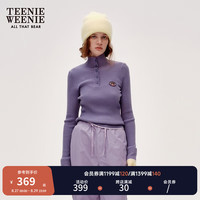 Teenie Weenie小熊2024年秋澳洲美丽诺羊毛亨利领打底针织毛衣 浅紫色 155/XS