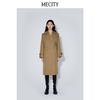 MECITY秋季羊毛混纺精致时尚女梭织长款百搭风衣外套