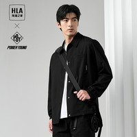 HLA海澜之家夹克男24翻领格纹外套男春季HWJAW1W001A 黑色02 180/96A/XL