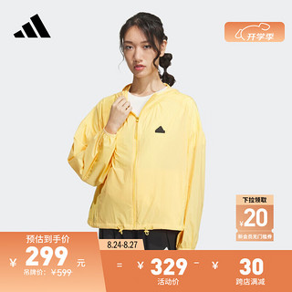 adidas城野共生UPF50+宽松梭织连帽外套防晒衣女装阿迪达斯轻运动 亮黄/黑色 XL