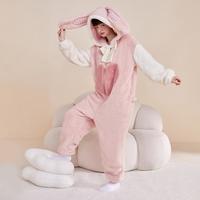 可爱睡衣套装女冬少女加厚加绒保暖珊瑚绒家居服可外穿连体裤