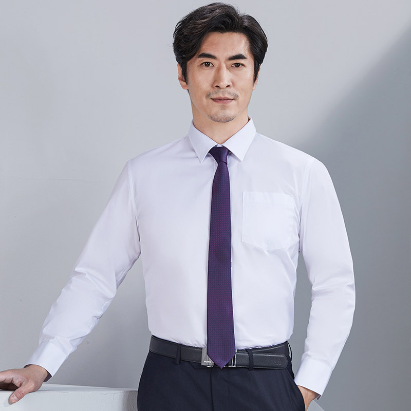 红都男士白色衬衫长袖衬衣男棉质正装商务衬衫男装职业工装衬衫