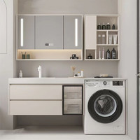 YIQIAN SANITARY WARE 依倩卫浴 依倩洗衣机柜无缝陶瓷盆浴室柜洗衣机一体盆柜阳台洗手洗脸池洗漱 180cm主柜+智能镜柜+岩板无缝陶瓷盆