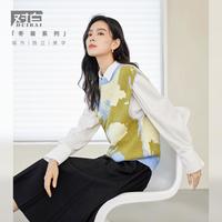 春秋装清新保暖撞色艺术感宽松保暖马夹女式圆领针织背心