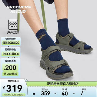 SKECHERS 斯凯奇 丨Skechers夏季男子户外休闲鞋软底轻便耐磨魔术贴凉鞋黑色237580