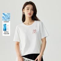 凉感舒适短袖白T恤女2024夏季宽松百搭时尚绣花休闲圆领上衣