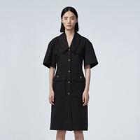 江南布衣 夏季短袖风衣女中长翻领收腰连衣裙式外套