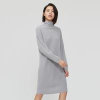 【100%绵羊毛】女装高领直筒宽松毛织羊毛保暖女式连衣裙