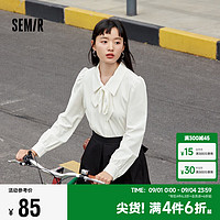 Semir 森马 长袖衬衫女易打理飘带泡泡袖韩版温柔甜美秋质感衣服101523105010