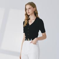 【100%莱赛尔】法式高级感V领针织夏短袖T恤通勤女POLO