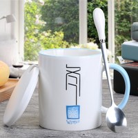 CEROUKY 荣旗瓷业 边彩杯子春夏秋冬四季陶瓷杯个性定制咖啡杯牛奶杯早餐杯带盖勺 冬+盖子+勺子 1个 350ml