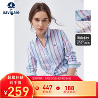 Navigare意大利小帆船衬衫女长袖秋季通勤条纹衬衣纯棉高档职业女装 牛仔蓝/白 L