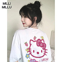 Milli Millu 港风100纯棉T恤女韩版卡通宽松情侣装简约百搭短袖男