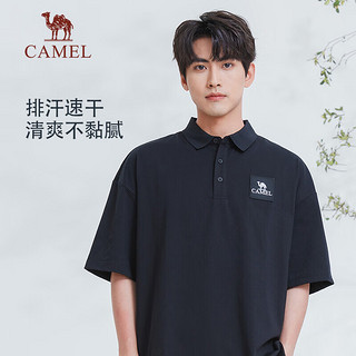 骆驼（CAMEL）户外速干短袖polo衫男宽松上衣专业防晒落肩设计T恤 A14BZ11104 幻影黑