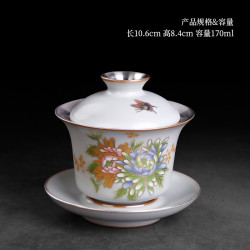 梅兰竹菊 手抓泡茶碗珐琅彩盖碗茶杯中式鎏银功夫手工大号三才杯家用