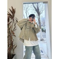 美式复古黄泥色短款牛仔外套男春秋季痞帅潮牌设计感工装夹克上衣