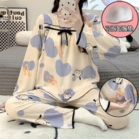 婧麒月子服春秋哺乳产后睡衣喂奶家居服套装夏季带胸垫 蓝色小狗【胸垫款】Jsy148369 M