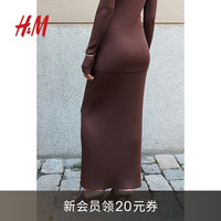 H&M女装2024秋季罗纹针织铅笔裙1248692 深棕色 155/64