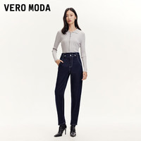 VEROMODA牛仔裤女2024早秋新款萝卜裤九分裤薄绒撞色复古时髦腰头设计感 特深牛仔蓝色 175/76A/XL
