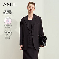 AMII2024秋通勤翻驳领西装吊带连衣裙套装女正装职场两件套 黑色（西装） 155/80A/S