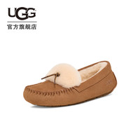 UGG 女士时尚舒适平底圆头溢毛边饰休闲便鞋乐福鞋 1166754 栗色 36