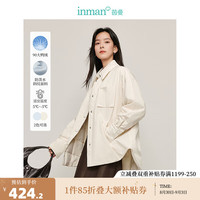 茵曼（INMAN）防泼水白鸭绒时尚衬衫式轻羽绒服2024冬女装休闲保暖外套上衣 米白色 XL