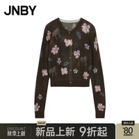 JNBY江南布衣24秋开襟毛针织衫女印花开襟圆领短款5O8314800 208/灰褐 M