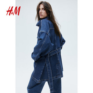 H&M2024秋季女装时尚休闲百搭腰部绑带牛仔外套1208391 牛仔蓝 155/76 XXS