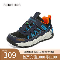 斯凯奇（Skechers）童鞋男春冬休闲鞋男大童撞色时尚网面406423LC 海军蓝色/橘色/NVOR 27.5码