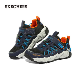 斯凯奇（Skechers）童鞋男春冬休闲鞋男大童撞色时尚网面406423LC 海军蓝色/橘色/NVOR 27.5码