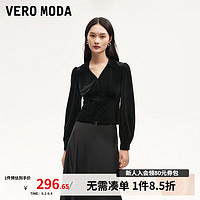 VEROMODA衬衫女2024秋季女装丝绒翻领泡泡袖修身显瘦时尚 黑色 155/76A/XS