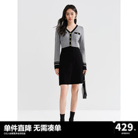 太平鸟女装气质小香风连衣裙2024秋冬撞色拼接短裙舒适针织裙 黑色 M