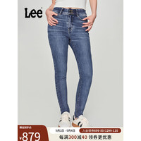 李 Lee24早秋美颜牛仔419紧身高腰窄脚中蓝色女牛仔裤潮 中蓝色 24