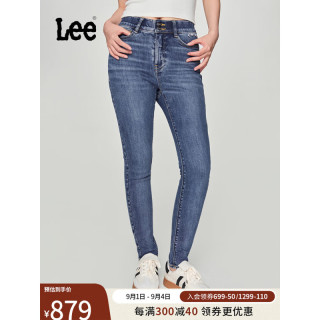 李 Lee24早秋美颜牛仔419紧身高腰窄脚中蓝色女牛仔裤潮 中蓝色 24