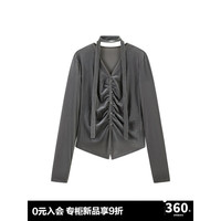 太平鸟丝绒飘带上衣A1CDE3550 灰色 S