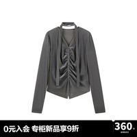 太平鸟丝绒飘带上衣A1CDE3550 灰色 XS