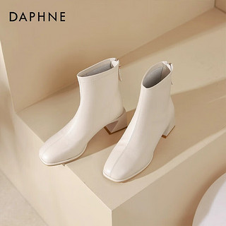 达芙妮（DAPHNE）白色短靴女2024秋冬粗跟法式瘦瘦靴方头LPP 米白色【主图款跟高约5.2cm】 36