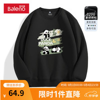 班尼路卫衣男圆领黑色卡通熊猫手绘涂鸦风小众大码ins舒适运动上衣外套 【重磅棉】-