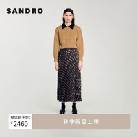 SANDRO2024秋季新款女装法式印花撞色长款百褶半身裙SFPJU01315 B298/多色