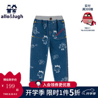 allo&lughallo&lugh阿路和如男童满印时尚潮流牛仔长裤(正码不偏小) 靛蓝牛仔 1