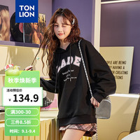唐狮 TONLION2024秋连帽卫衣女字母长袖卫衣时尚潮流套头衫TB 黑色 M