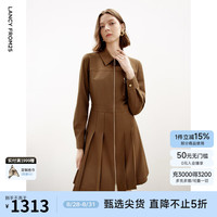 朗姿法式气质学院风衬衫连衣裙2024秋新款高级感时尚显瘦收腰裙子 棕色