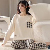 婧麒月子服春秋睡衣居家休闲小清新家居服套装产后孕期可穿 黑白方格-25166 M