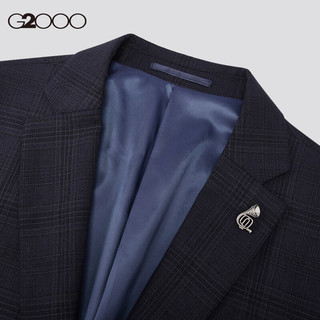 G2000【100%绵羊毛】G2000男装2024秋冬商场同款配襟针商务格纹西服 靛蓝