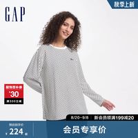 Gap女装2024秋季新款刺绣logo条纹针织长袖T恤时髦休闲上衣637889 白色条纹 1