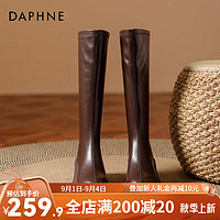 达芙妮（DAPHNE）达芙妮长筒靴女2024春季厚底不过膝瘦瘦靴高筒骑士靴LPP 棕色 36