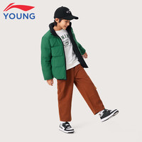 李宁 LI-NING童装儿童外套男女小大童羊羔绒保暖宽松小立领短棉服130YJMU021-3