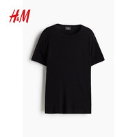 H&M男装女装2024夏季时尚简约修身圆领T恤1241749 黑色 165/84
